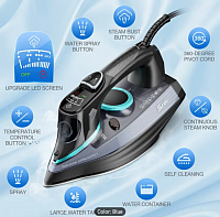 1700-Watt Steam Iron with Digital LED Screen, Ceramic Coated Soleplate